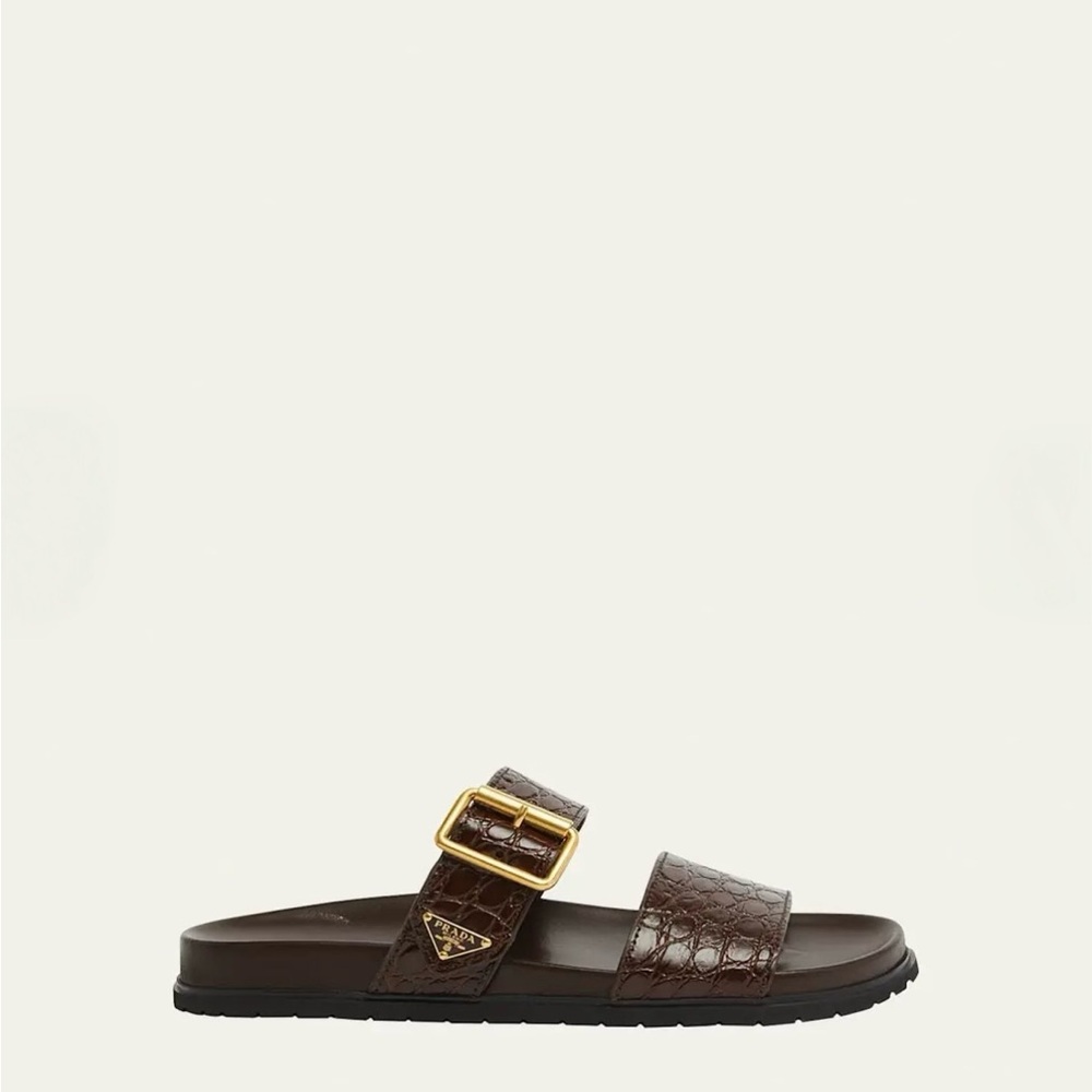 Prada Croco Buckle Dual-Band Sandals